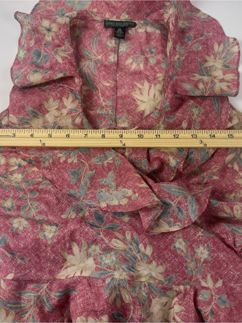Vintage Lauren Ralph Lauren Floral Ruffle Wrap Tie Blouse XS - Picture 6 of 10